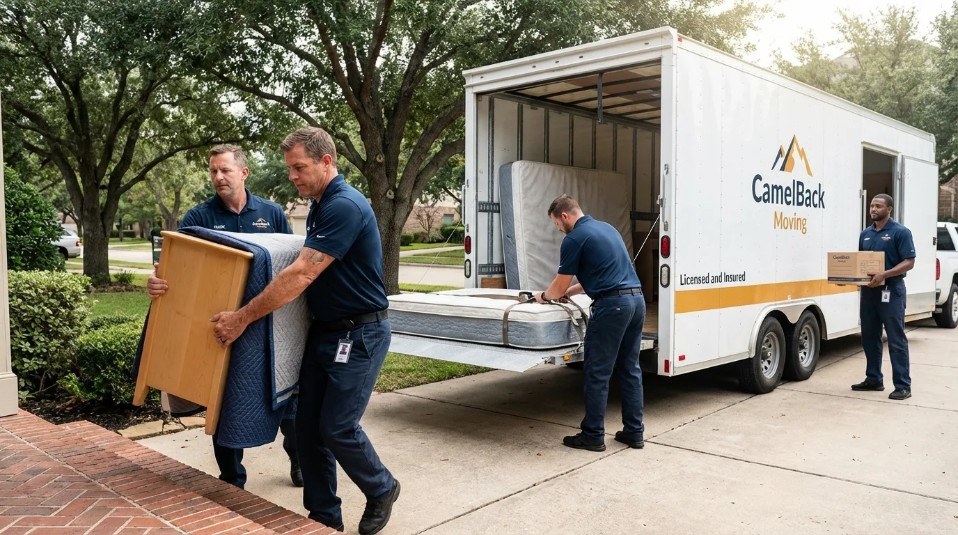 Crew loading residential truck for cross-state move from Slocomb, AL